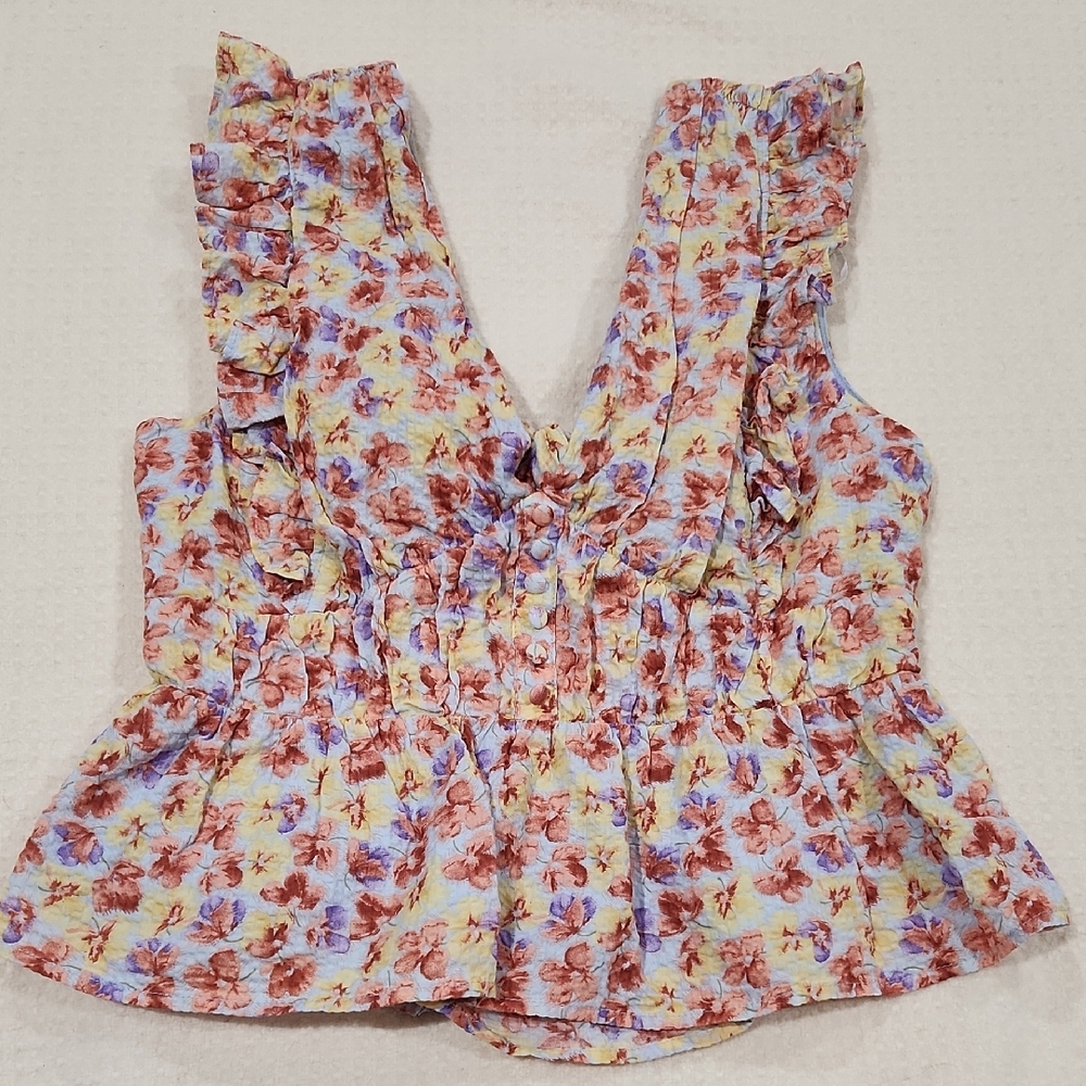 Lulu's Sleeveless Floral Ruffle Blouse - Pink and Lilac
